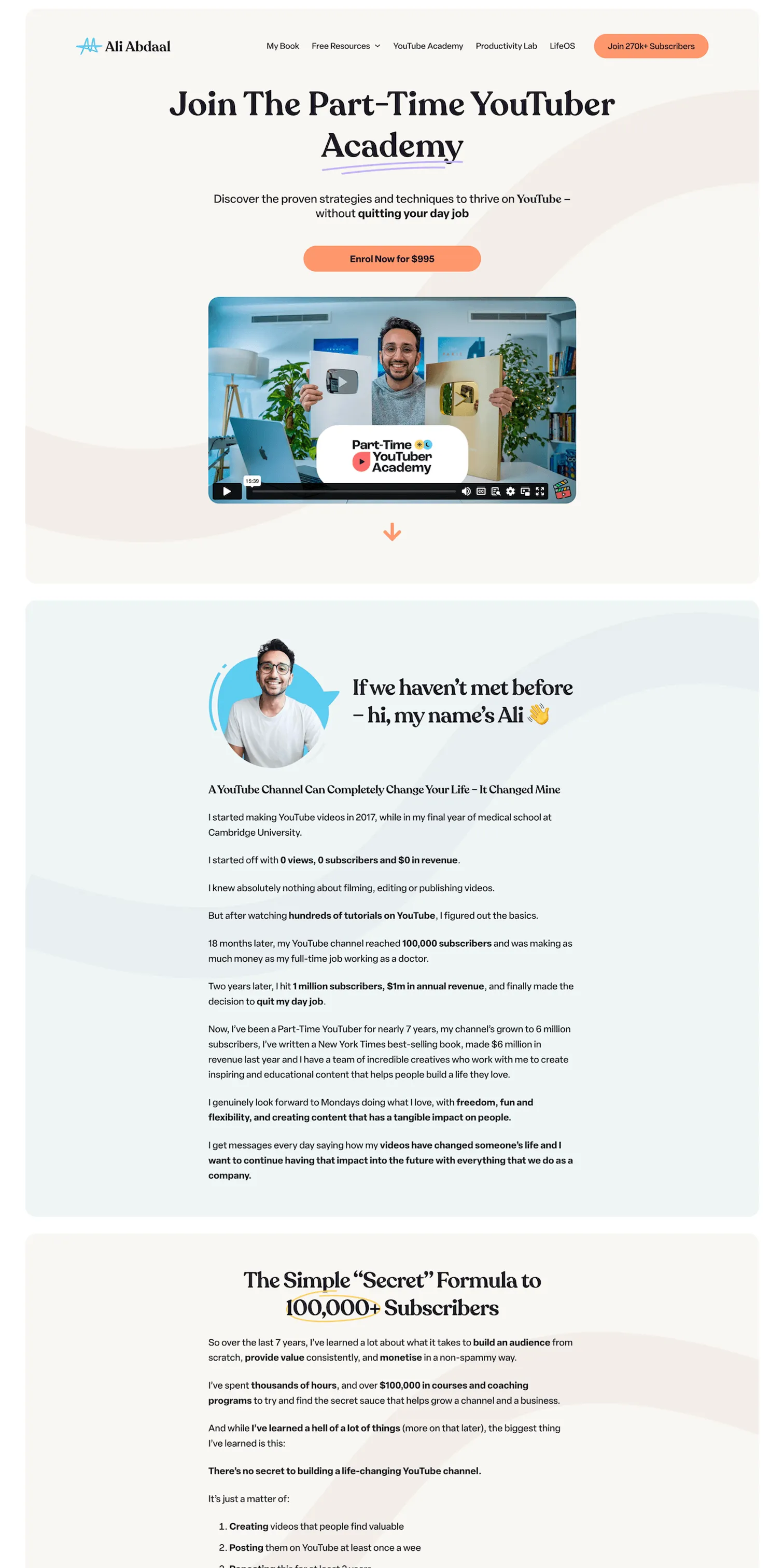 Website preview of "Part-Time YouTuber Academy"