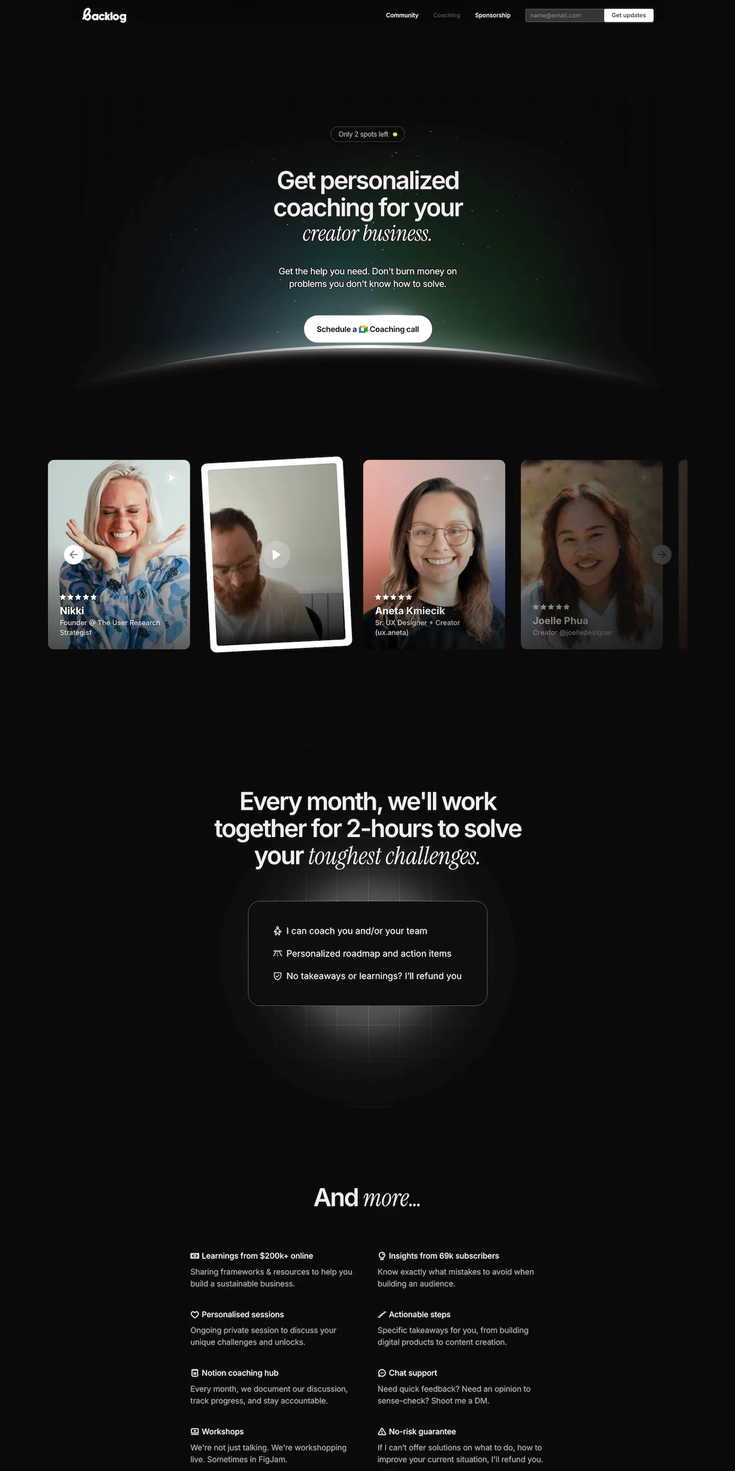 Website preview of "Coaching for Designpreneurs"