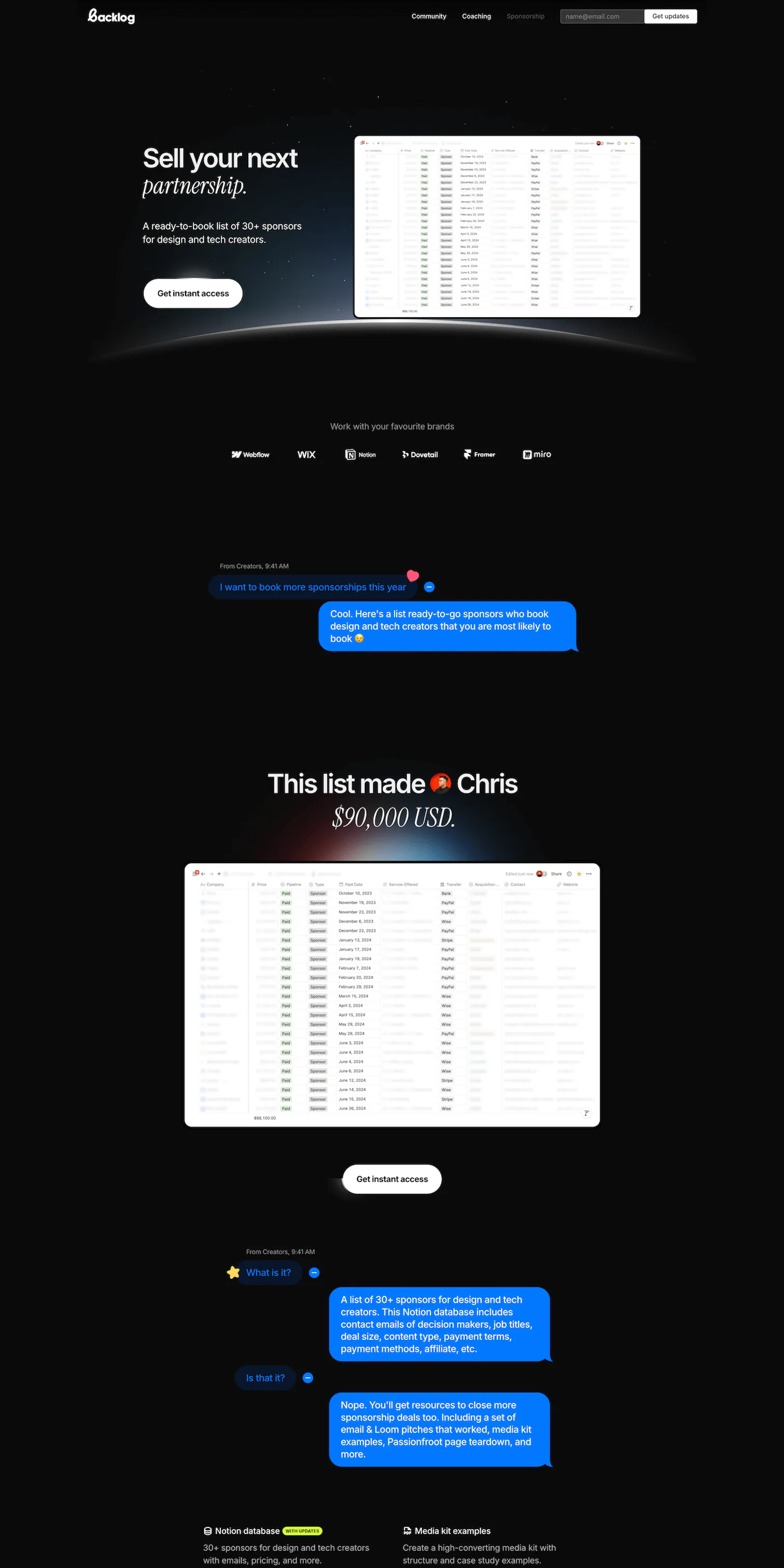 Website preview of "Sponsorship list"