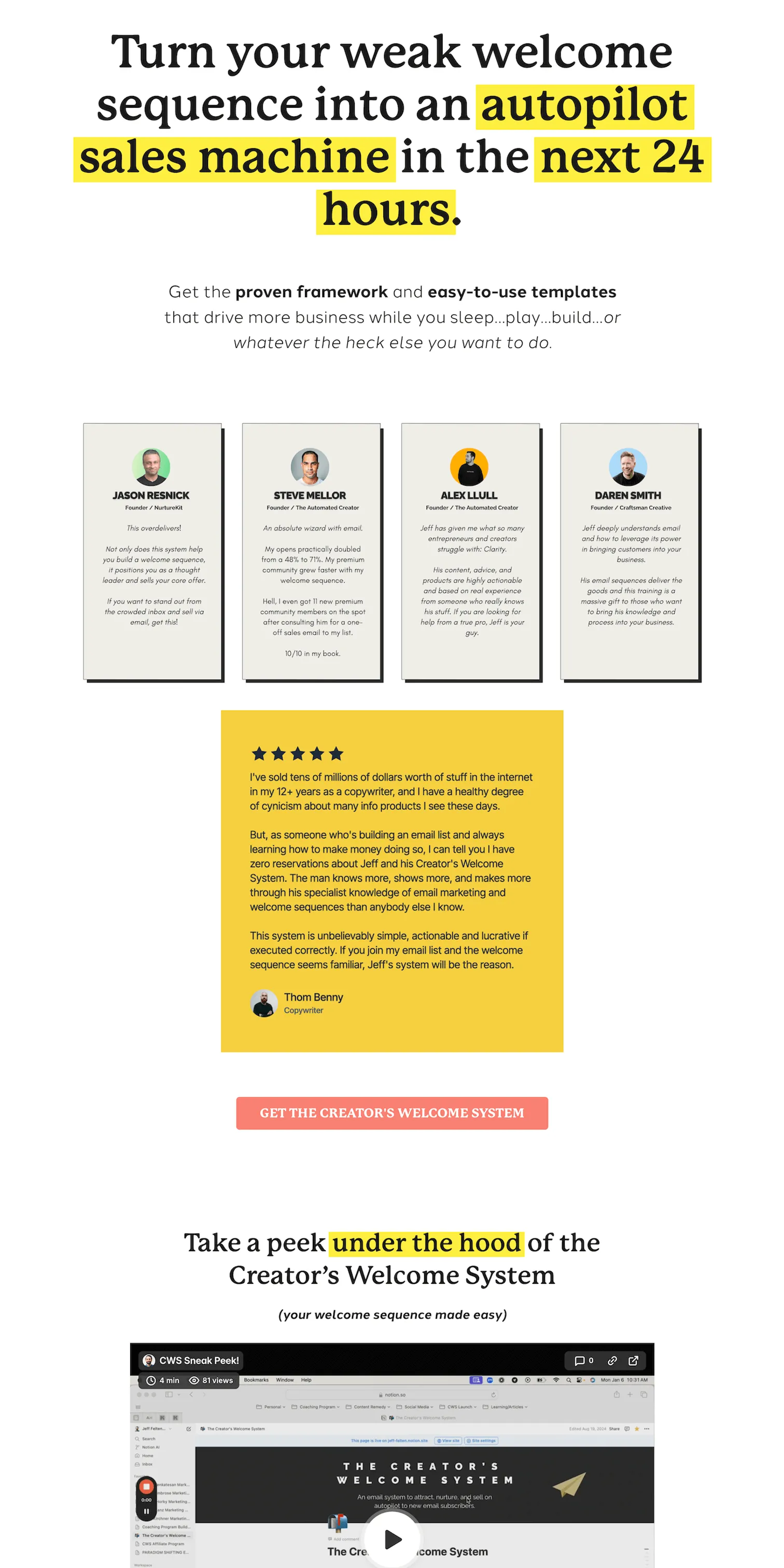 Website preview of "The Creator's Welcome System"