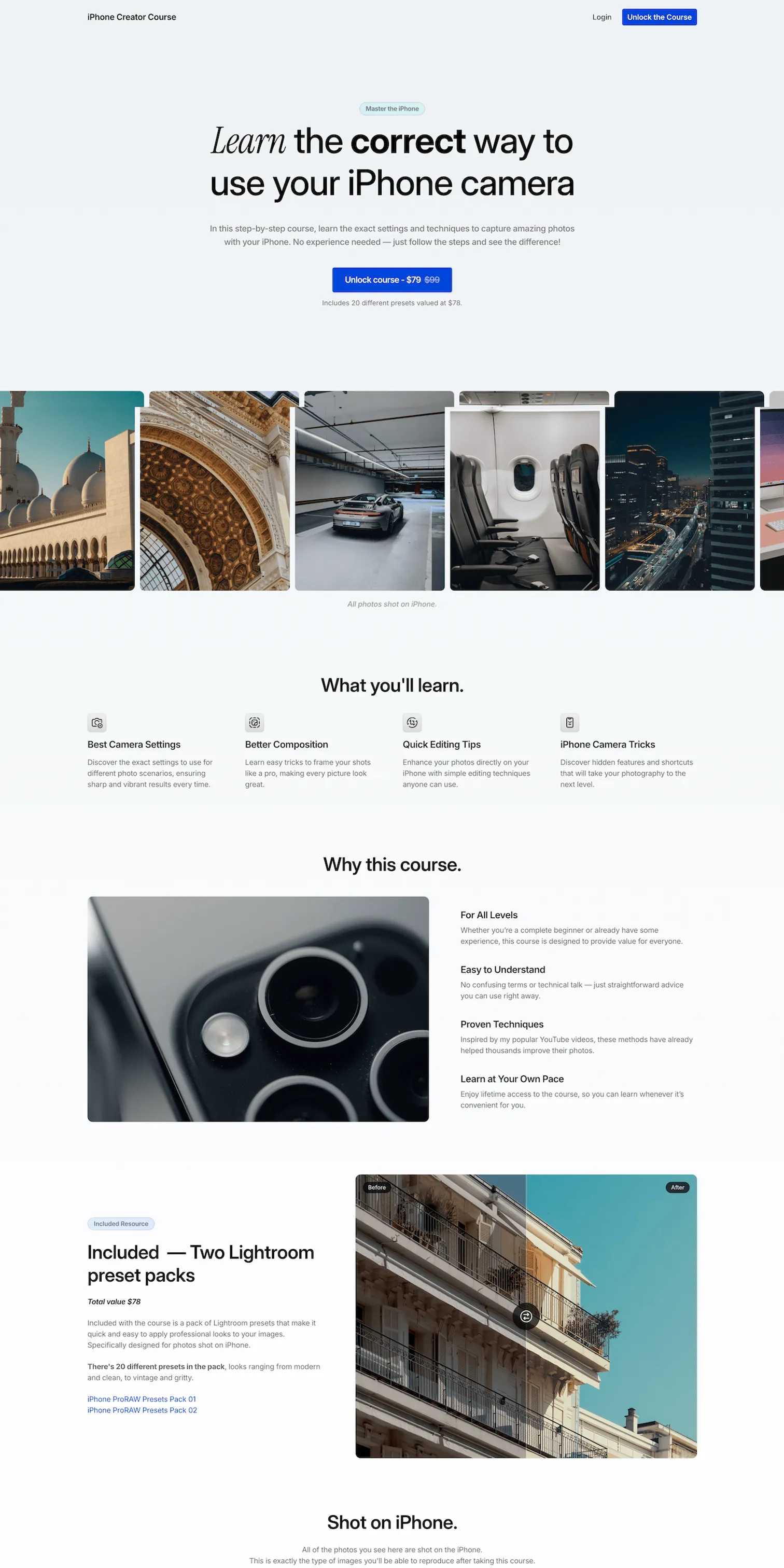 Website preview of "iPhone Creator Course"