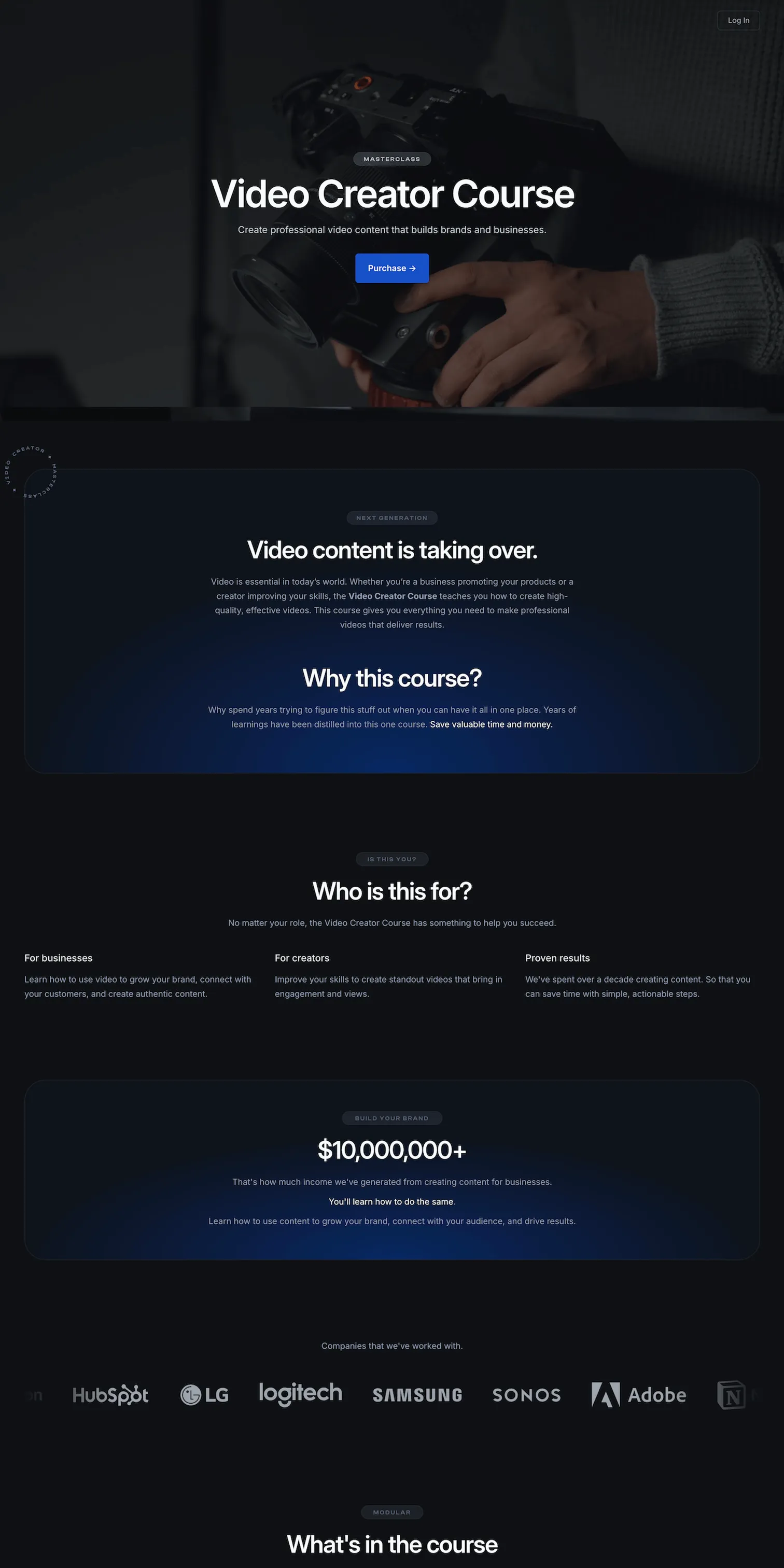 Website preview of "Video Creator Course"